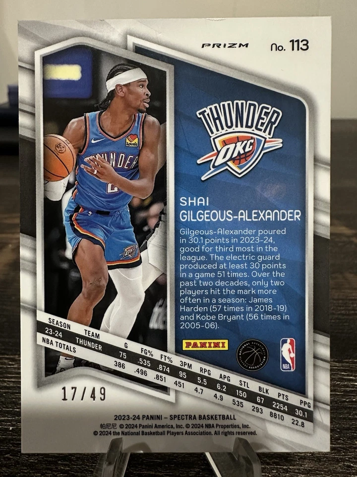 Shai Gilgeous-Alexander 2023-24 Panini Spectra Base Set Astral SP /49 #113 - Image 2 of 2