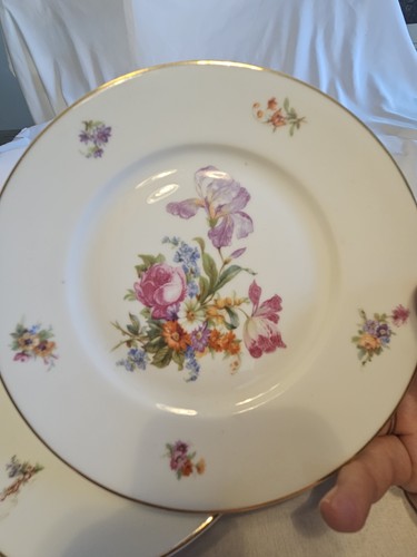 Union K Porcelain Floral Round Plates Set of 4 Made in Czechoslovakia - Picture 3 of 6