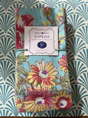 APRIL CORNELL Wildflower  Turquoise NAPKINS  SET OF 10 100% COTTON 16x16 New