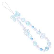 Beaded Phone Charms Strap, Blue Butterfly Flower Love Heart Bow Lanyard Chain