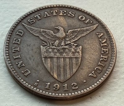 1912-S  1 Centavo Philippines US Bronze Coin  ~ (XF) Condition
