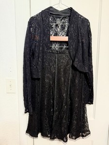 Lemmie for Nina Leonard Black Lace Bolero Cardigan Matching A-Line Skirt Size 8