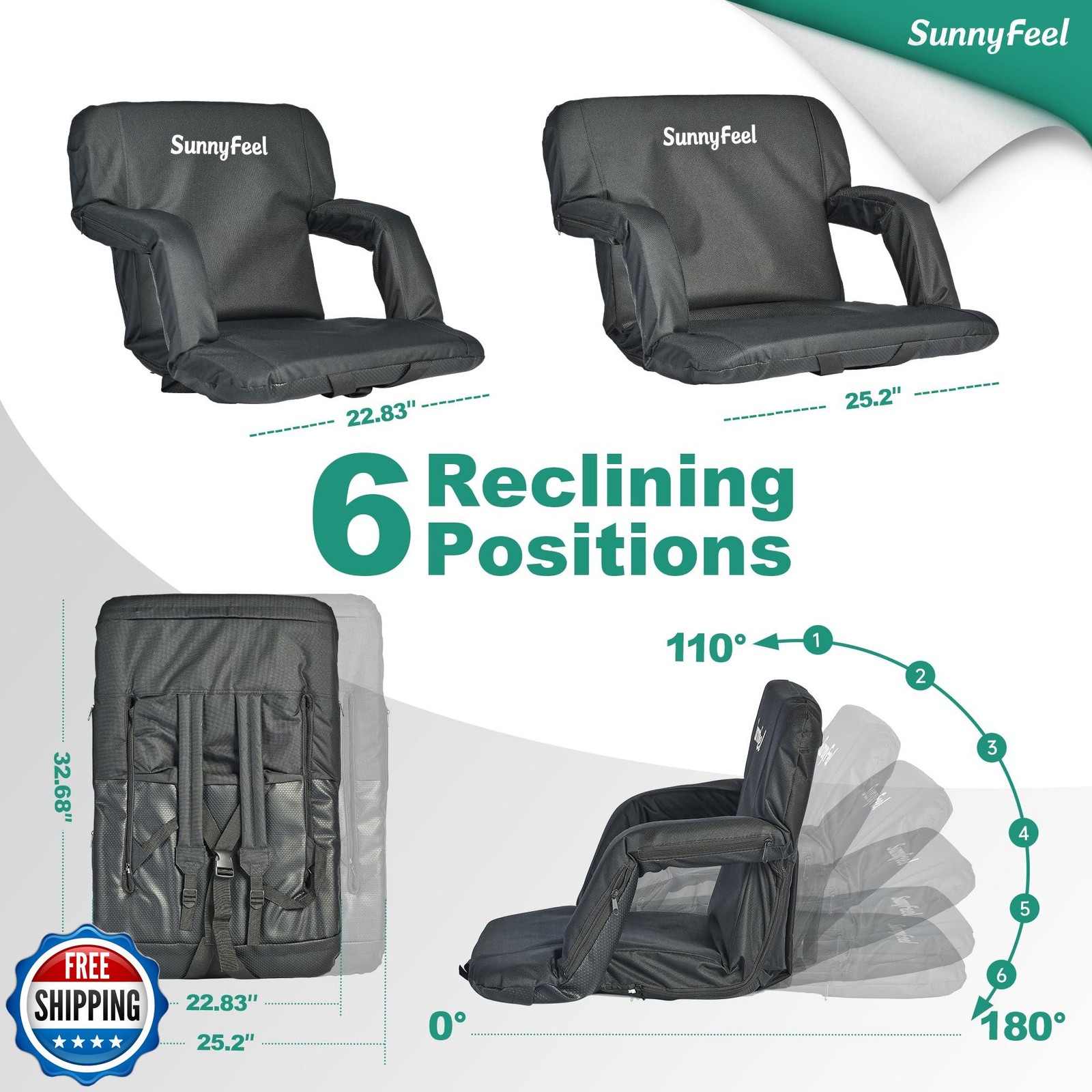 SUNNYFEEL Stadium Seats with Back Support Cushion Wide for Bleachers, Bleache