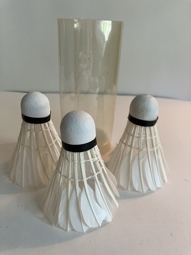 3 BADMINTON VOLANO uccellini vere piume punte gomma bianca vintage