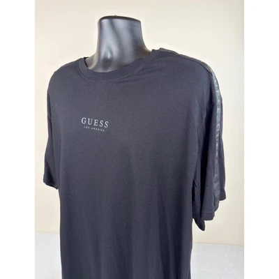 Guess Los Angeles Mens Nelson Logo Tape T-Shirt Jet Black XXL T60I19K6407 New - Image 1 of 4