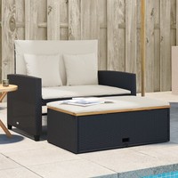 Gartensofa Mit Kissen 2-Sitzer Schwarz Poly Rattan&Akazienholz