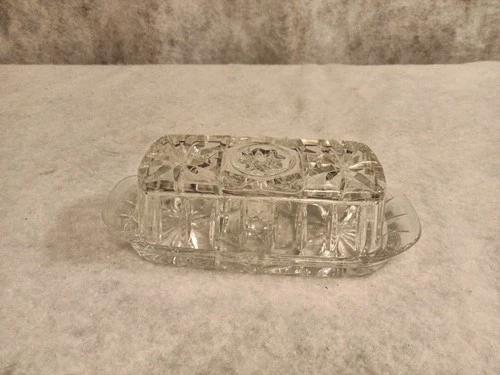 Vintage Anchor Hocking Starburst Glass Butter Dish With Lid