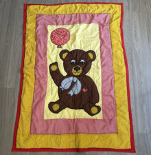 Vintage Handmade Quilt Teddy Bear Theme Yellow and Red