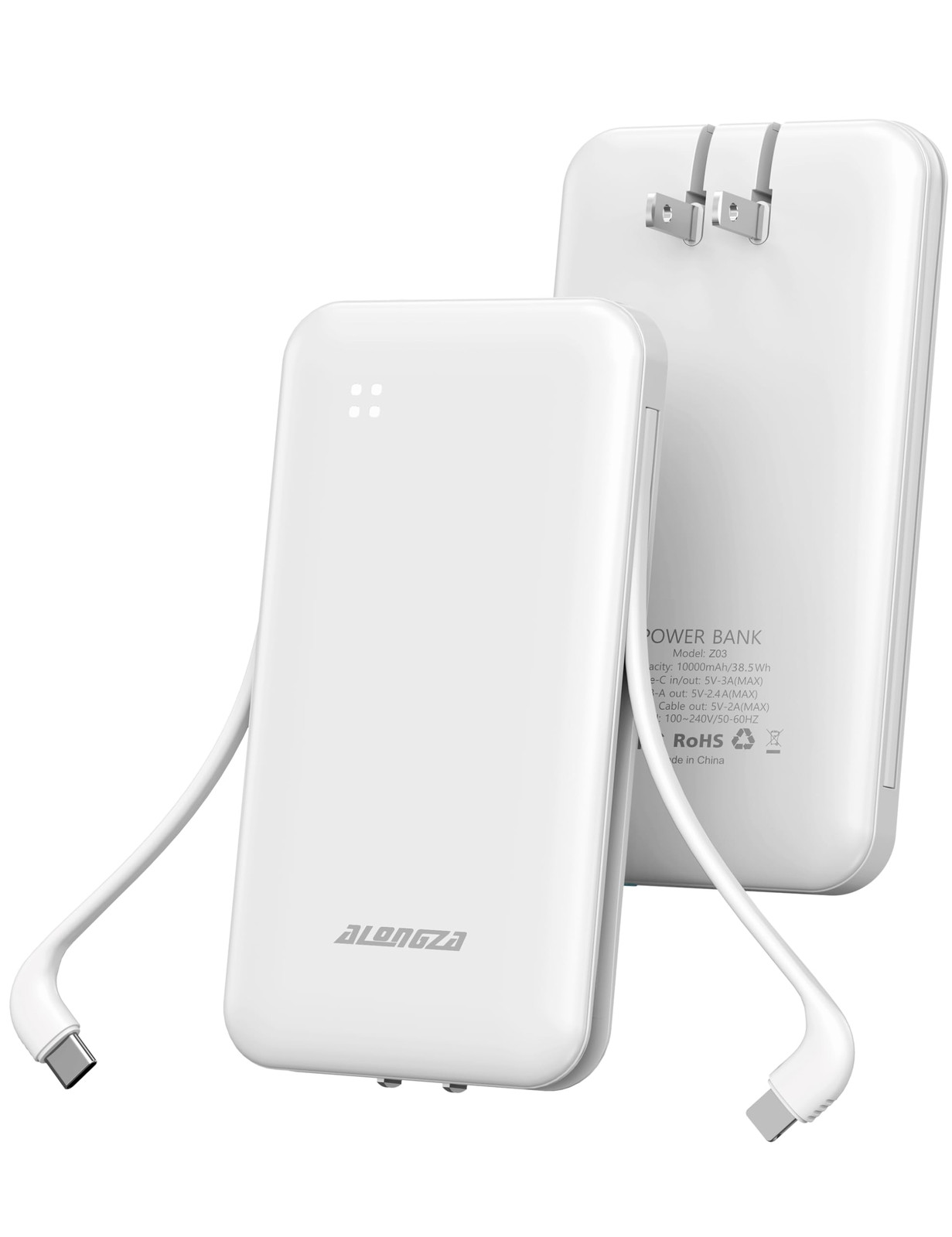 Portable Charger Built-in Cables and AC Wall Plug, Slim Fast Charging Power B...-image