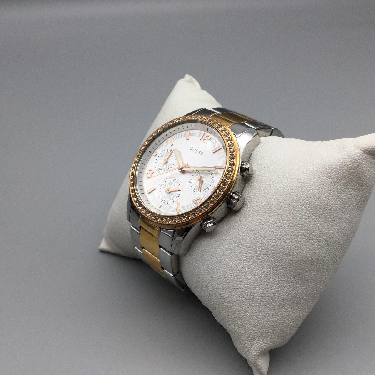 Guess Chronograph Watch 38mm Silver Gold Crystal Date New 