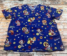 Disney Scrub Top Medium Blue Halloween Trick Or Treat Mickey Donald Duck