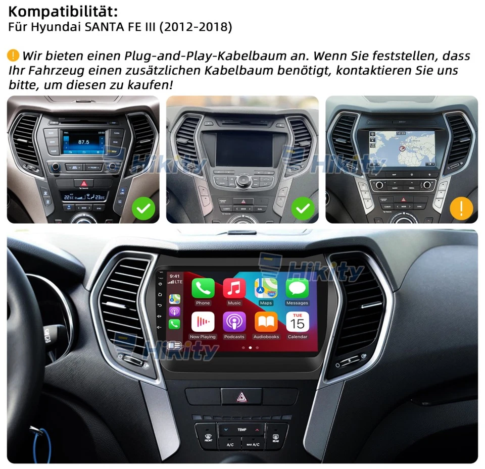 CarPlay 8Core 4+64GB Android15 Autoradio Für Hyundai ix45 Santa Fé Navi WIFI DSP - Bild 2 von 4
