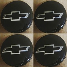 4 Chevrolet Center Caps 3.25 83mm Black With Silver Texture Blk Bowtie 22837060