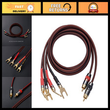 High-Quality 14 Gauge OFC Speaker Cable RCA Male to 2 Banana Plugs, 3M, 2 Pack
