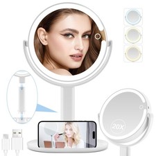Lighted Makeup Mirror 20X Magnifying Mirror with Light and Adjustable Brightn...