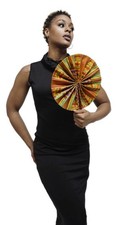 Handmade African Foldable Leather and Kente Cloth Fan