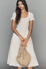 NEW Anthropologie Short-Sleeve Smocked Midi Dress Large