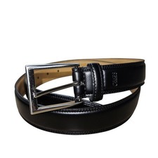 Chaps Belt Mens Large 38-40 Black Dress Silver Buckle Imitation Leather Classic