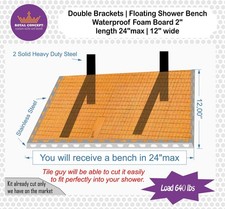 Floating Shower Bench Kit (Double Brackets) – 2" Waterproof Foam Bench – 24"x12"