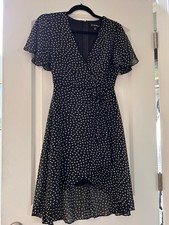 My Michelle Polka Dot Faux Wrap Skater Dress. Flutter Sleeve. Feminine. Retro.