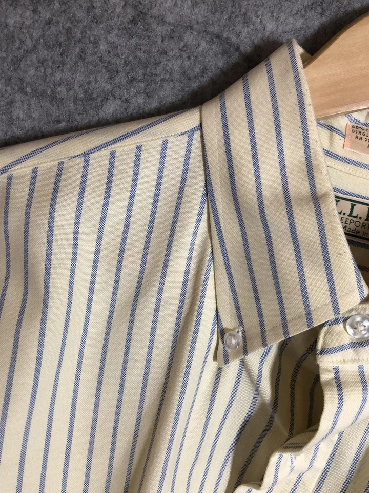 Camisa vintage L.L.Bean para hombre 16,5 34 amarillo azul a rayas abotonada hecha en EE. UU. AÑOS 90 Foto 2 de 4