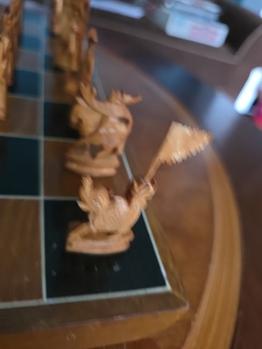 Vintage Hand Carved Asian Chinese Chess Set W/Wooden Folding Chess Board Case - Picture 5 of 20