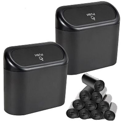 EnthuLove 2 Packs Mini Car Trash Can Bin with Lid and 150pcs Trash Bags,Car T...