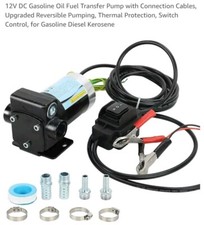 12V DC Gasoline Oil Fuel Transfer Pump with Connection Cables, Upgraded Rever...