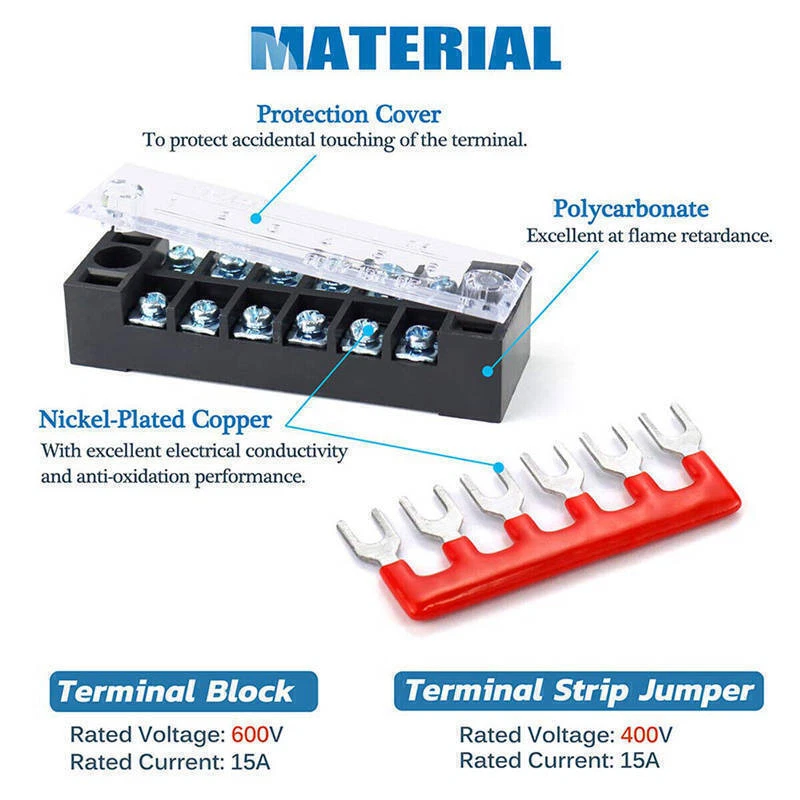15A US Dual Row 3-12 Positions 600V Screw Terminal Block Terminal Barrier Strip - Image 2 of 4
