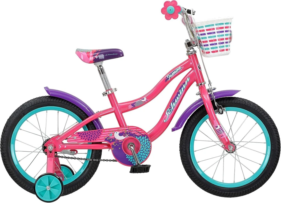 Bicicleta infantil Schwinn Jasmine 16" com rodas de treinamento e cesta para idades de 3 a 5 anos - Imagem 4 de 4