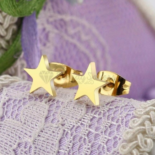 Gold Plated Star Shaped Stainless Steel Ear Piercings Women Small Stud Earrings - Picture 3 of 7