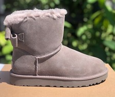 SIZE 6 - UGG MINI BAILEY SUEDE BOW SMOKEY SHEEPSKIN ANKLE WOMEN'S BOOTS 1153514