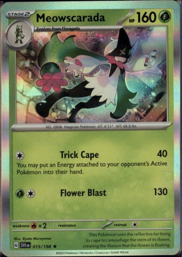 Pokemon - Meowscarada - Holo Rare - 015/198 - Scarlet & Violet  Base -NM/M
