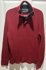 Vtg Y2K Nautica Jeans Co. Men s L 1/4 Zip Button Sweater Red Thick Cotton Ribbed