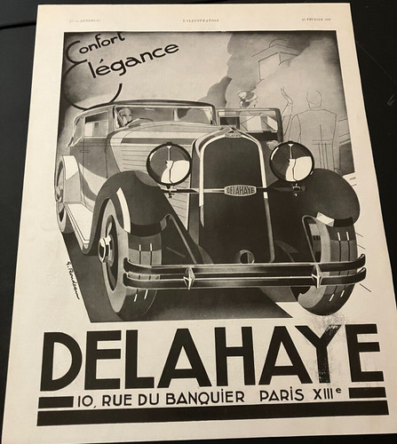 1933 Delahaye "Comfort and Elegance" - Vintage Original Print Ad / Wall Art NICE