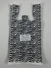 50 Zebra Print Design Plastic T-Shirt Retail Shopping Bags Handles 8"x5"x16"