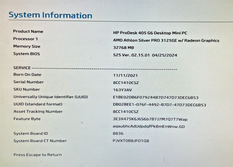 HP ProDesk 405 G6 Mini - Athlon Silver 3125GE - 32GB RAM - 512GB SSD - BIOS LOCK - Image 2 of 4