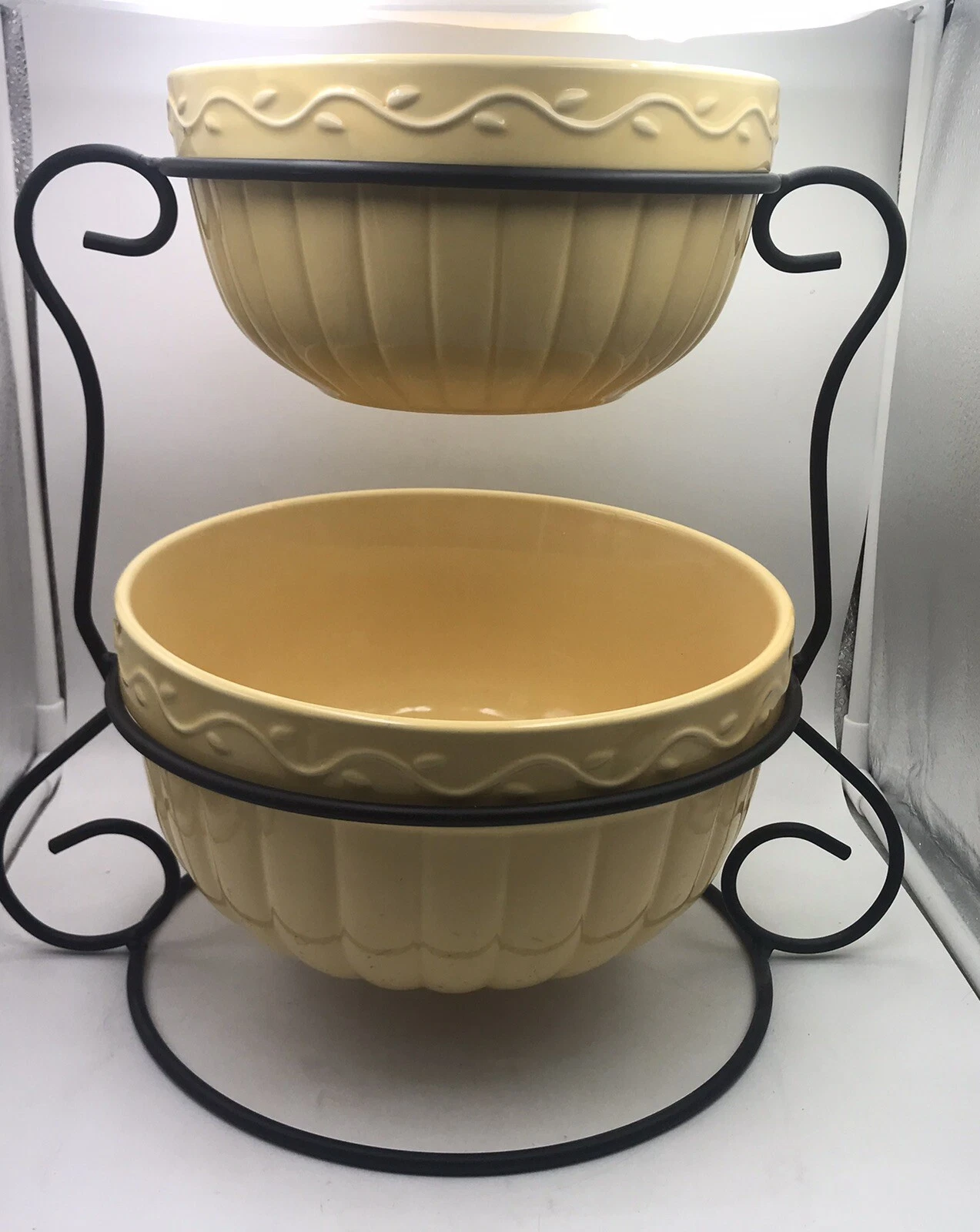 Home & Garden Stoneware Bowls Serving Mixing 2 Bowls With Stand Country