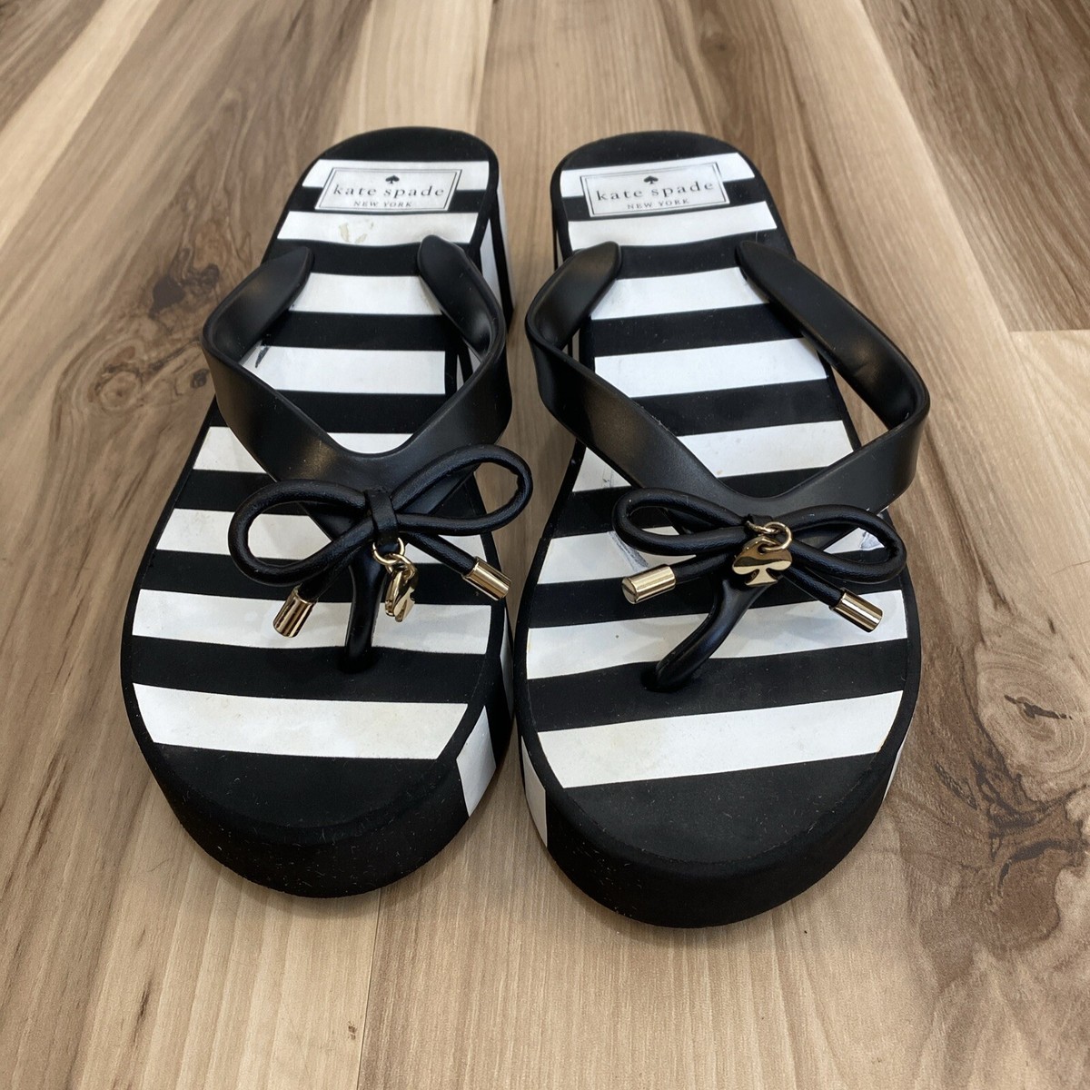 Kate Spade Rhett Platform Wedge Thong Flip Flop Sandals 7 Black