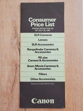 CANON PRICE LIST 1981 Vintage Fold Out Cameras Lenses Filters Accessories USA