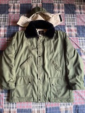 Vintage Stearns USA Made Insulated Green Parka Coat Faux Fur Lined Collar Sz XL