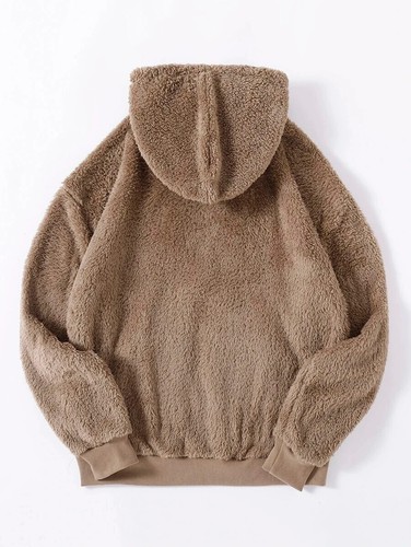 Chaqueta de peluche marrón con capucha bolsillo inclinado cordón con cremallera para mujer talla 8/10 (L) - Imagen 3 de 5