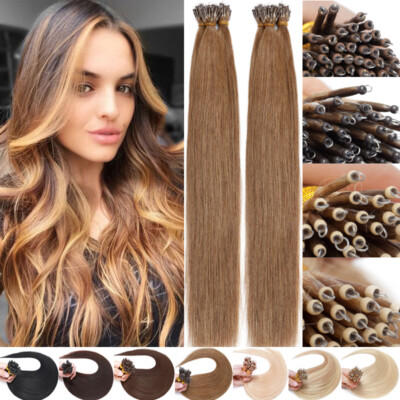 Natural Real Human Hair Extensions Nano Ring Beads Rings Loop Link BROWN Remy/1G