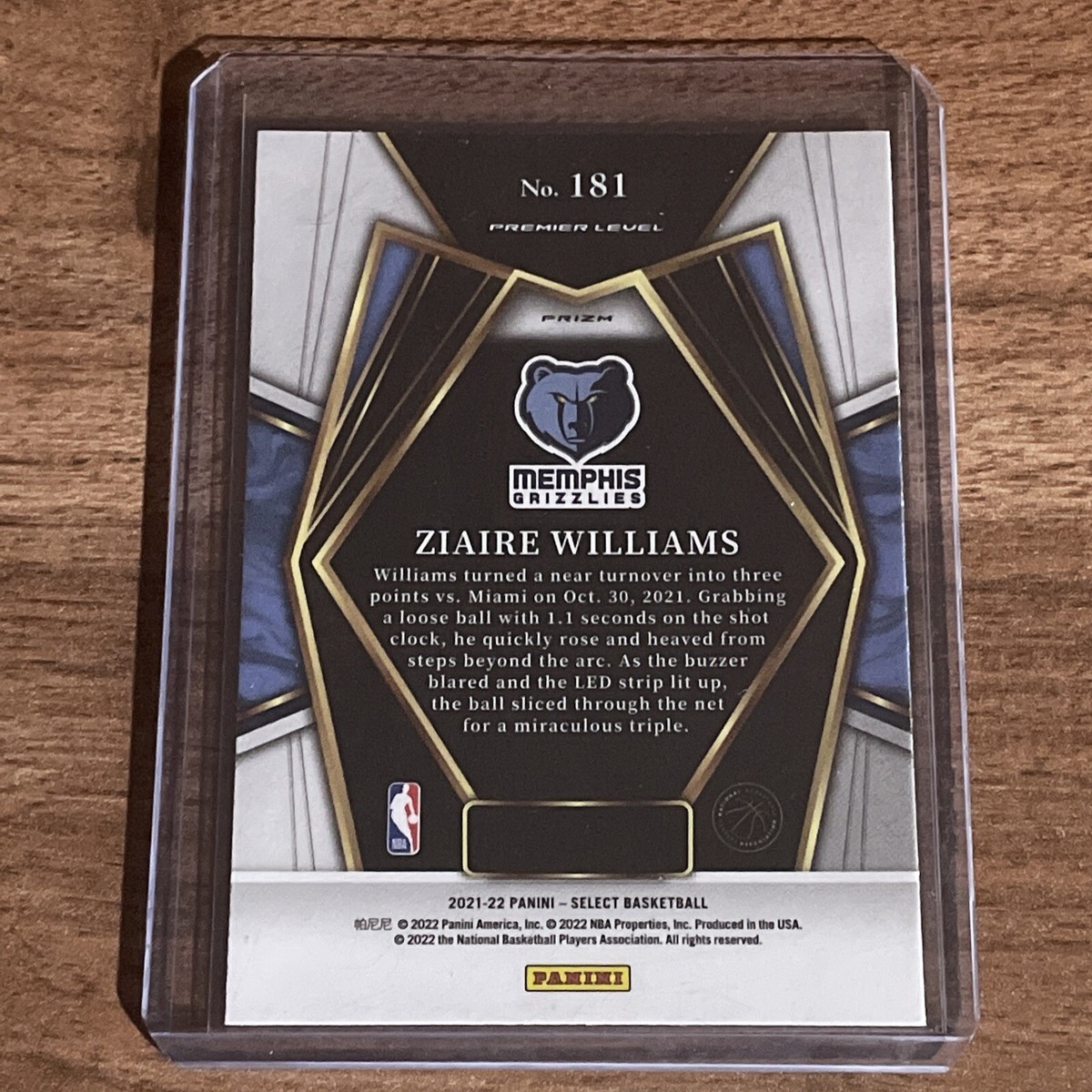 2021-22 Select Ziaire Williams Rookie Tri-Color Prizm Premier