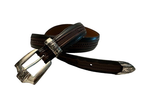 Vintage 80s GAY BOYER belt Leather Deco Gold Tone Faux Black  display picture 1