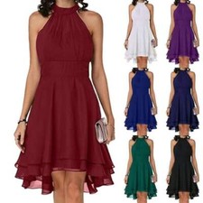 Women's Chiffon Halter Ruffle Dress Sexy Prom Evening Party Cocktail Mini Dress