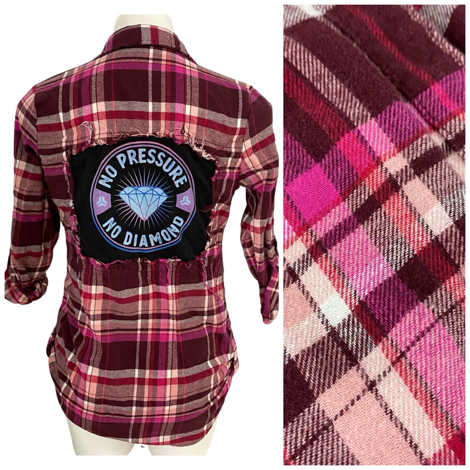 Upcycled Flannel Shirt for Women in Small Size, Diamond Grunge Style, Perfect for Camp Rock Country Concerts-image