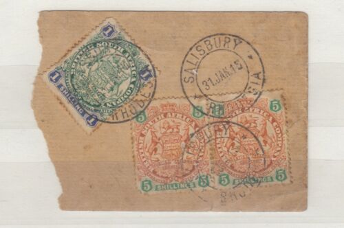 Rhodesia BSAC 1915 5/- x 2 1/- Postally Used On Piece Salisbury CDS Scarce J4262 - Picture 1 of 1