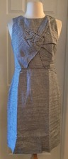 J.CREW DRAPE KNOT WINDOWPANE DRESS IN IRISH LINEN SIZE 0 WHITE NAVY CHECK G4969