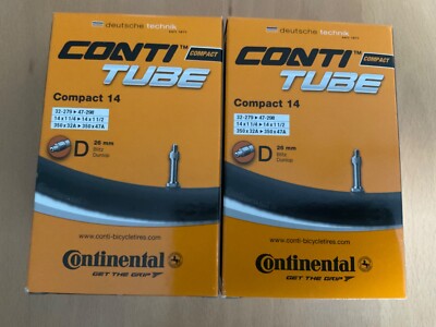 2x Fahrrad Continental Kinderrad Schlauch 32-47/279-298 D26 Compact 14 (14)